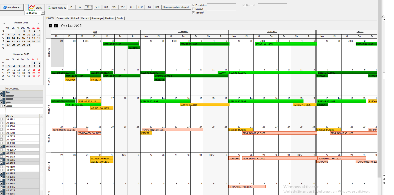 Wasteline production planning interface